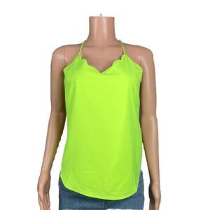 J.Crew Cami Top Womens 4 Neon Green Spaghetti Strap Scallop Neck Lined Pullover